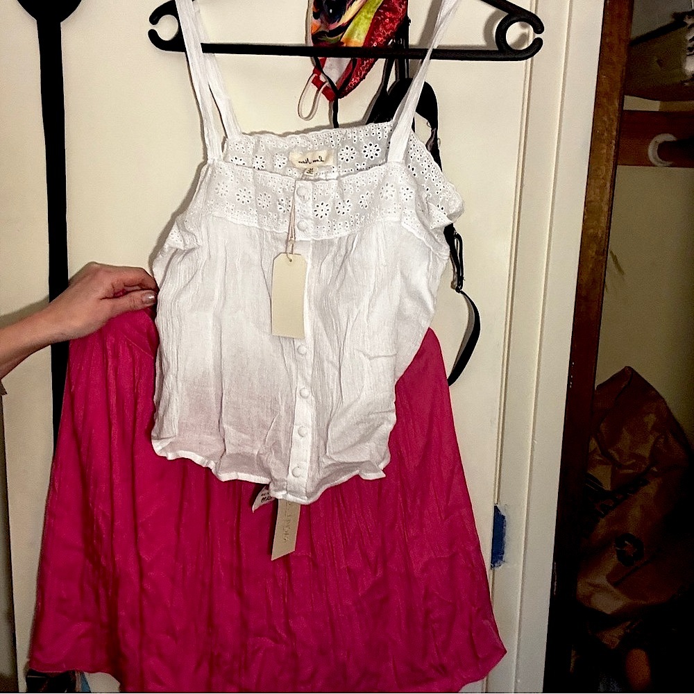 Rachel Zoe Pink Circle Skirt & sheer white tank top Sz. medium
